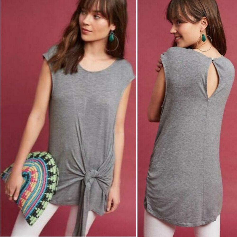 Anthropologie Vanessa Virginia Dayla Tie Top Heather Gray keyhole